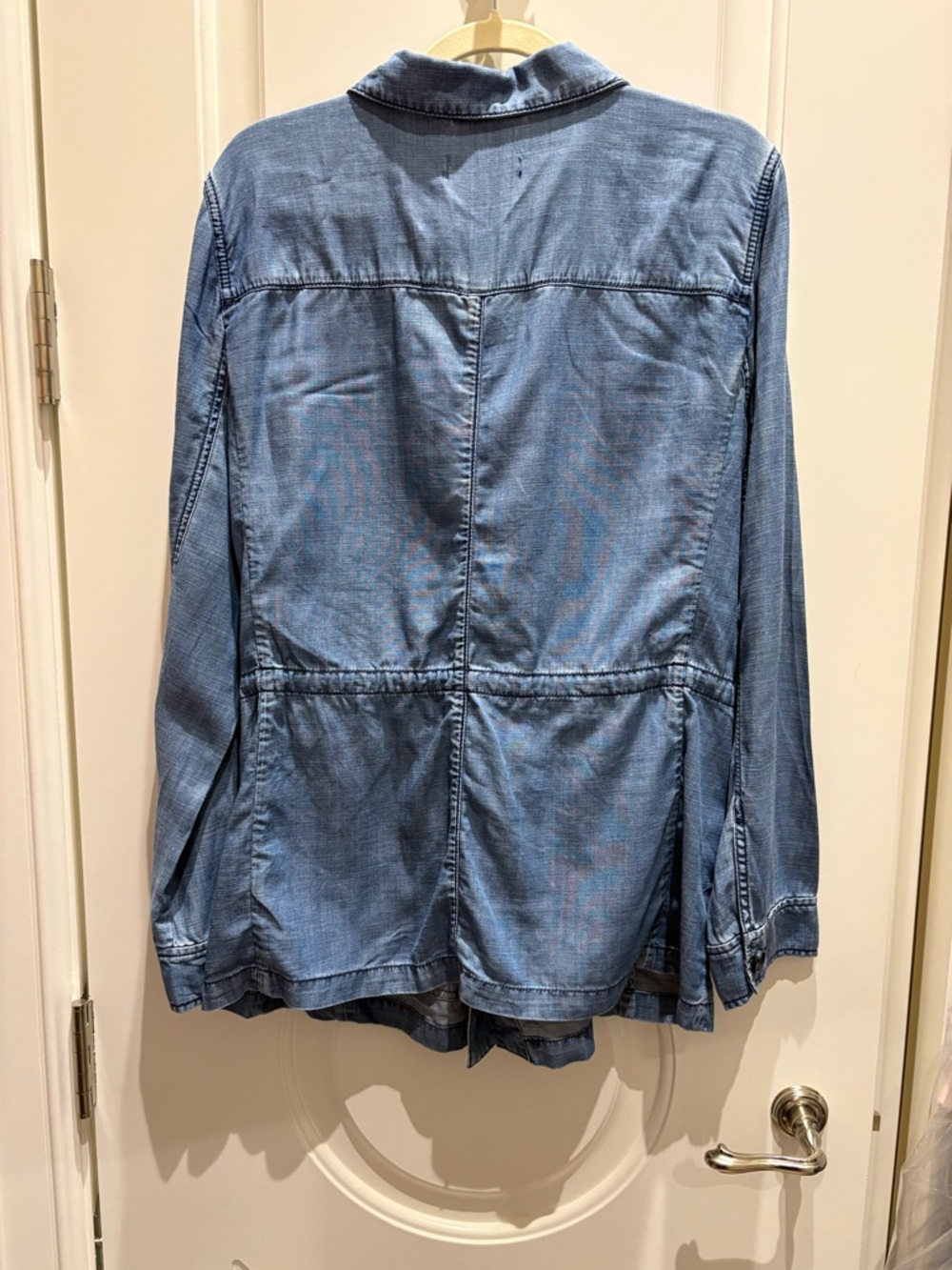 Denim Utility Jacket with Drawstring Waist - Light Blue - Picture 3 of 5
